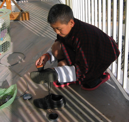 polishing shoes